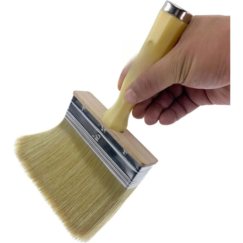 Paint Brush 5 inch, Shed and Fence Stain Block Brush with Screwed Handle for Decks, Walls and Heavy-Duty Painting Projects,