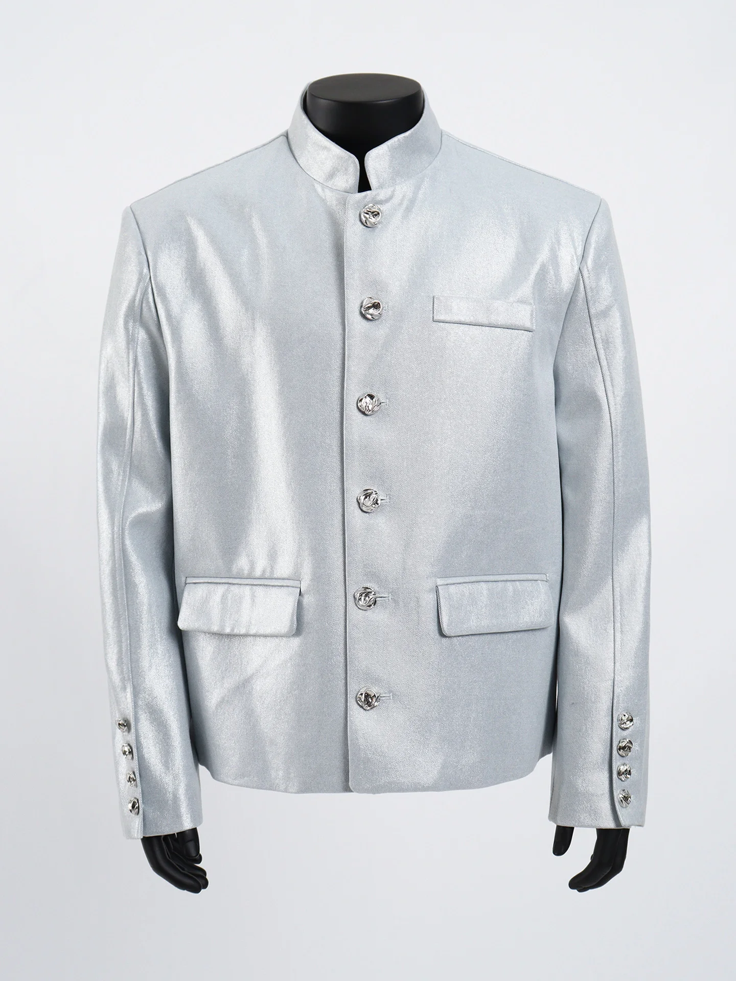 

Мужской пиджак Starlit с воротником-стойкой, с глянцевой поверхностью, повседневный, модный, с длинным рукавом, на одной пуговице