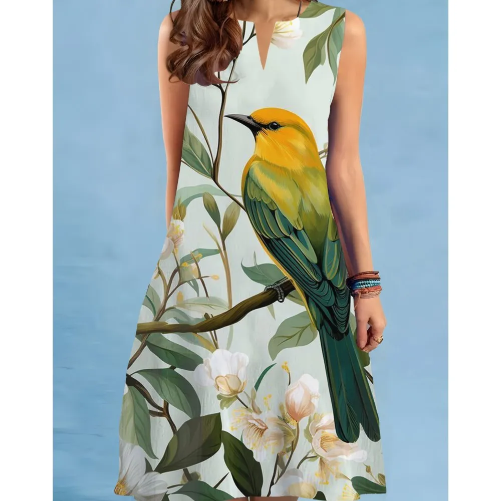 유행 꽃 미니 드레스 2025 여성 v 넥 민소매 섹시한 프린트 a 라인 드레스 보헤미아 비치웨어 Платья Roupas Feminina
