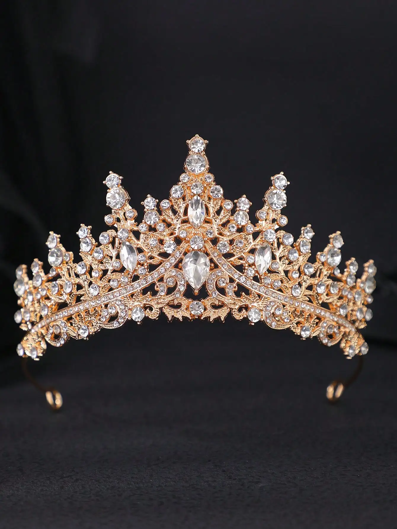 1 Piece of Vintage Hollow-Out Vine Water Drop Diamond Crown, Elegant Castle Lawn Wedding Bridal Accessory
