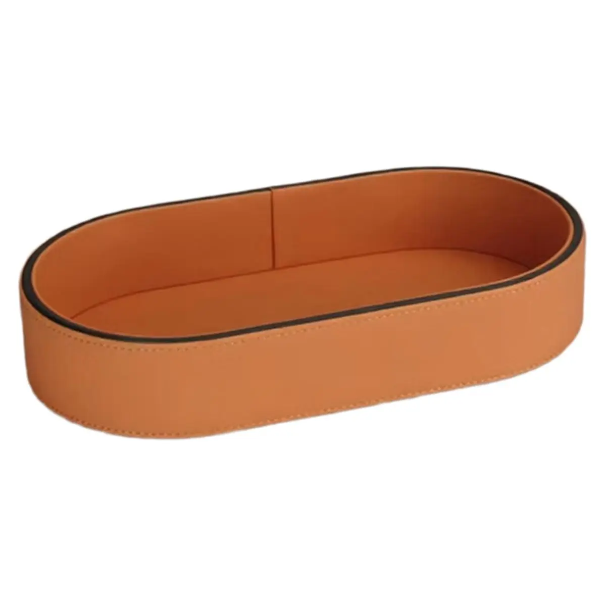 AA14 PU Leather Storage Box Entrance Jewelry Organizer Box Desktop Cosmetics Miscellaneous Tray Home Room Decoration Orange
