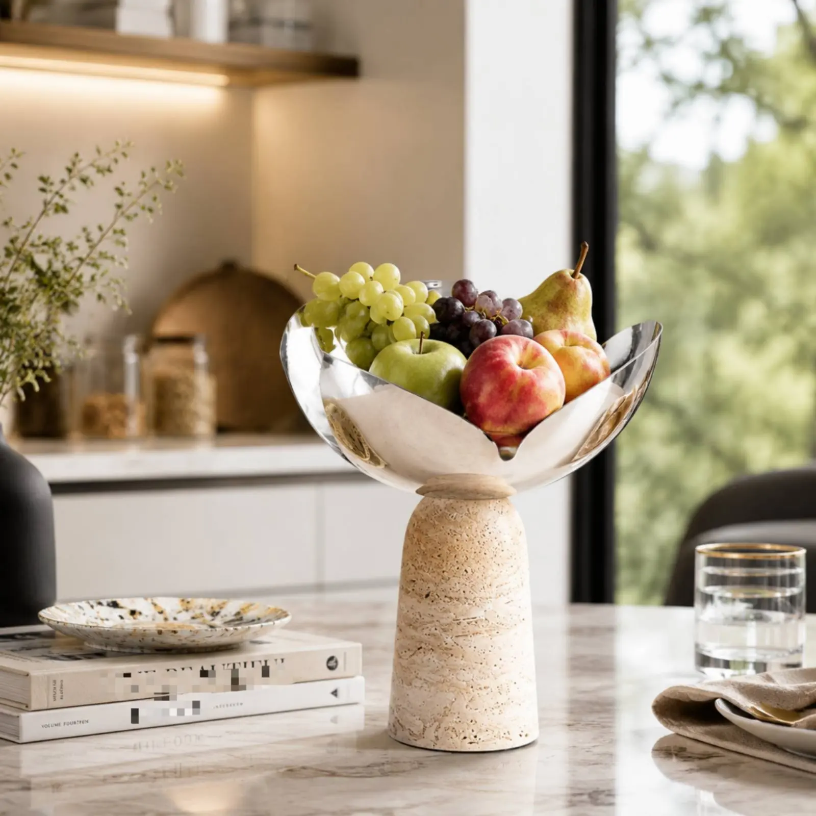 

Irregular Stainless Steel Bowl Luxury Design Pedestal Fruit Bowl Home Decor Creative Design Rust-Proof for Living Room, Entryway