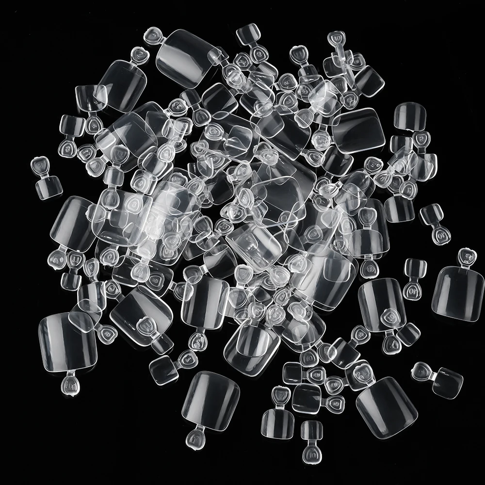 100/120 pièces pointes claires presse sur l'ongle brillant court carré faux ongles couverture complète pré-forme artificielle faux orteils ongles conseils