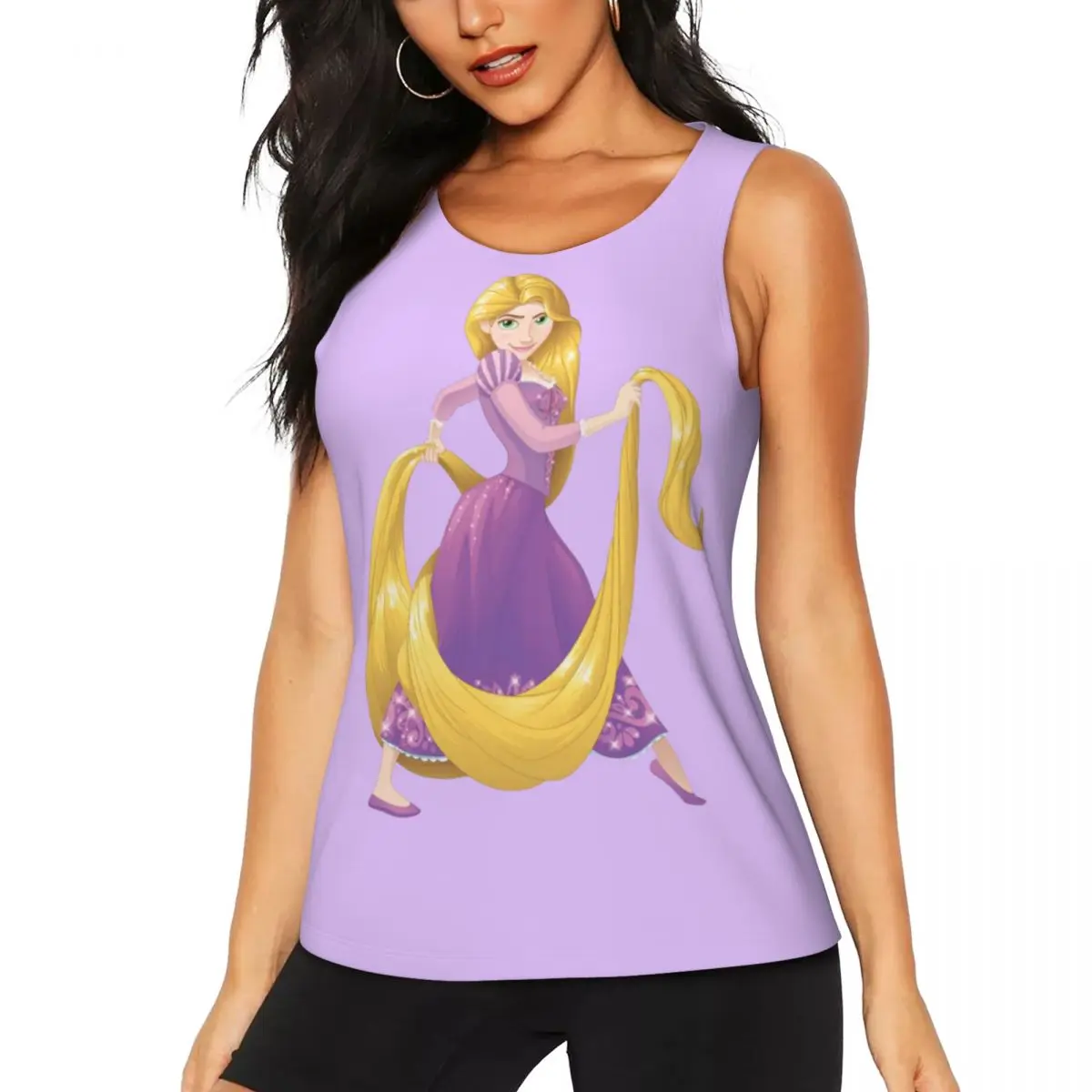 Custom Movie Tangled Cartoon Pattern Workout Tank Tops Women Cool-Dry Sleeveless Yoga Shirts