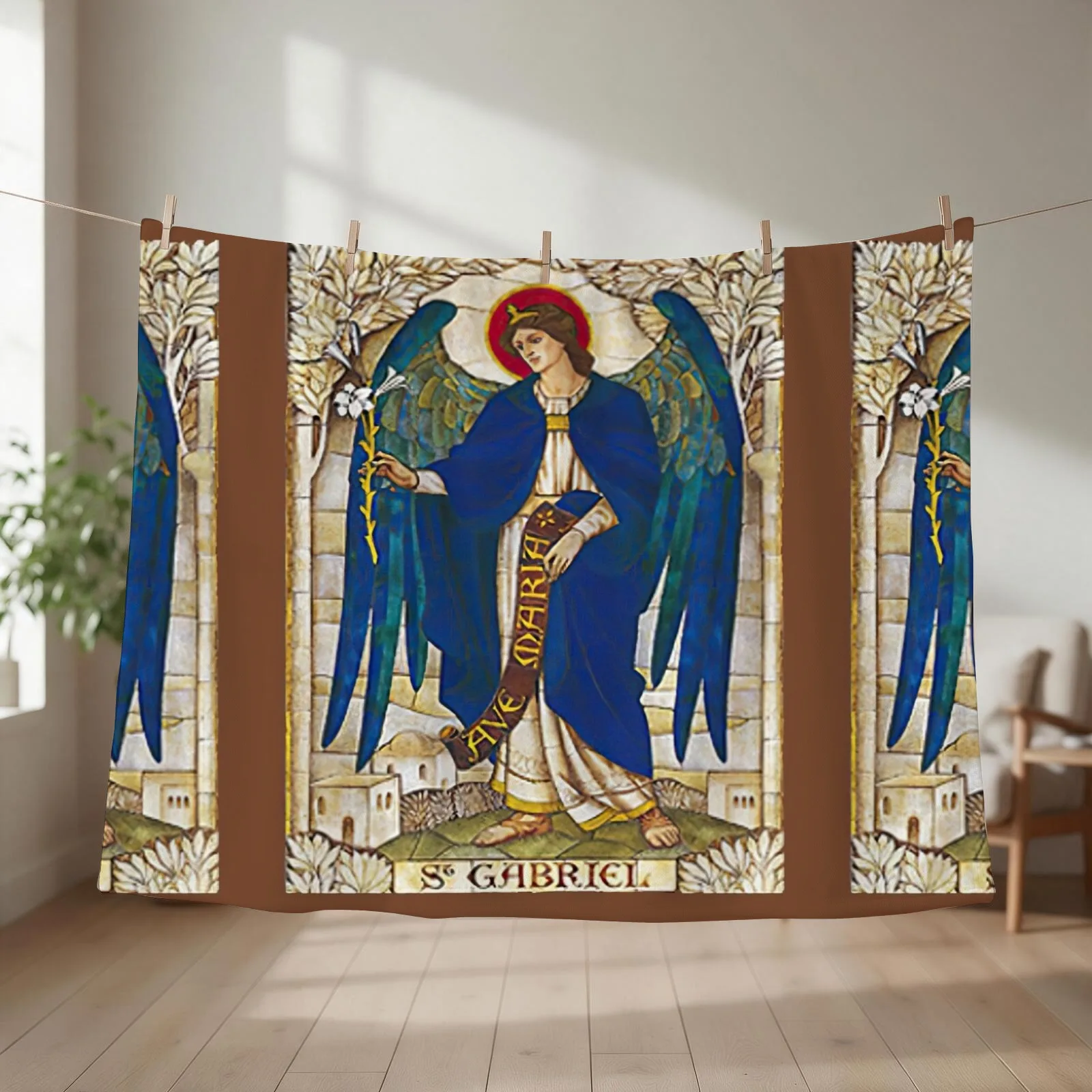 St Gabriel Angel Catholic Saint Archangel Throw Blanket couch cozy soft plush fuzzy picnic outdoor blanket