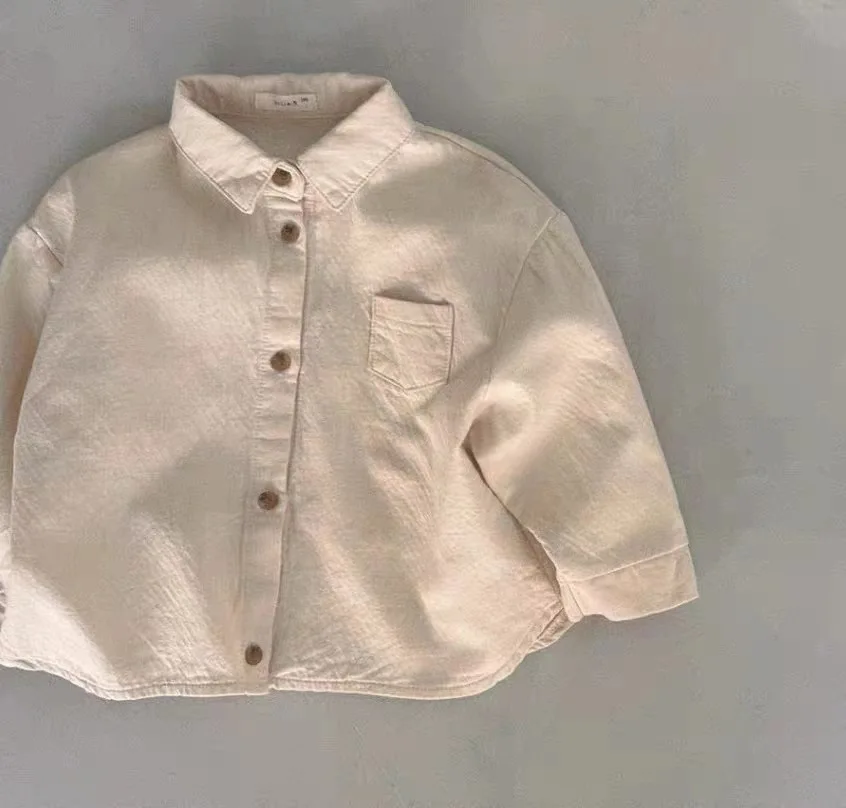 Manteau à Revers à Manches sulfpour Bébé Fille et Garçon, Chemise à Simple Boutonnage, Cardigan Solide, Veste Décontractée Polyvalente, Nouvelle