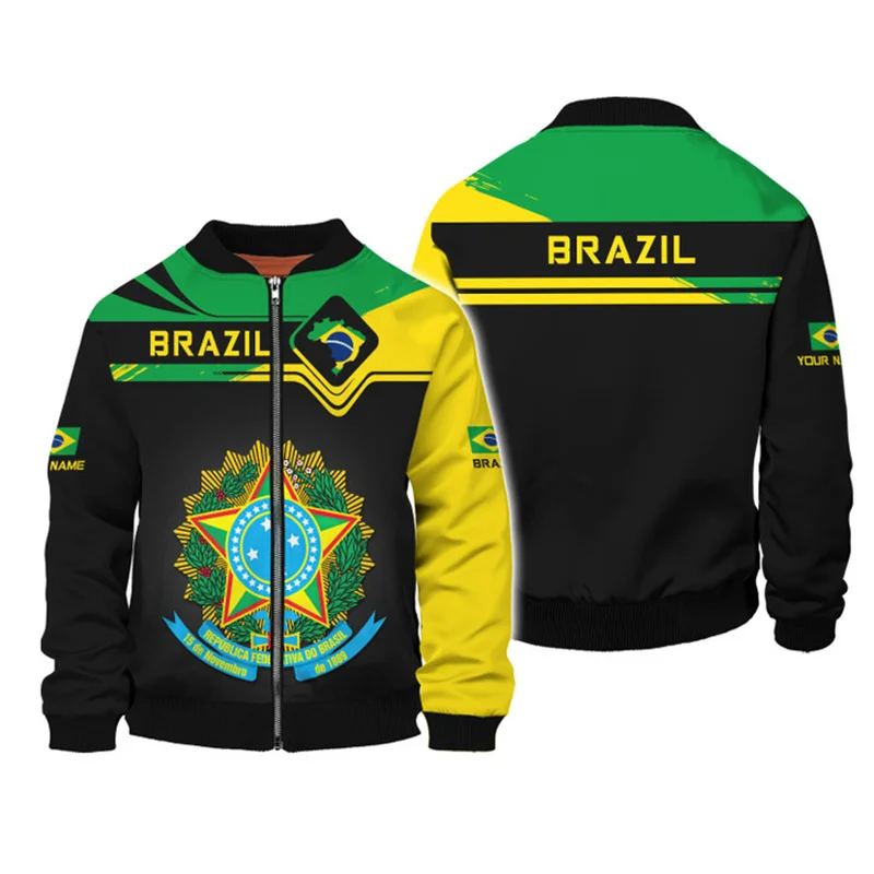 Fashion Brazil National Emblem 3D Print Jacket For Mens Clothing Street Hip-hop Zip Up Coat Loose Chaquetas Hombre Women Jackets