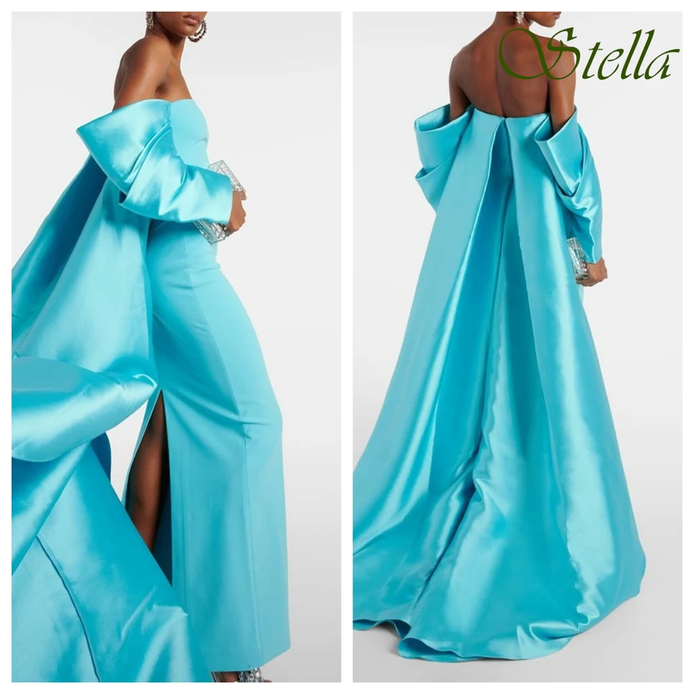 Robe de soirée formelle personnalisée, épaules dénudées, manches longues, robes de bal en Satin de haute qualité, robes scintillantes pour occasions spéciales