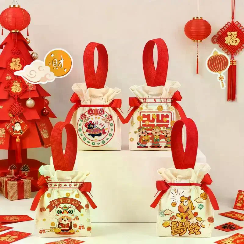 

1 шт. сумки для конфет с рисунком лошади, китайские новогодние подарочные пакеты для детей, упаковка для печенья, закусок, сумки, украшения для вечеринки
