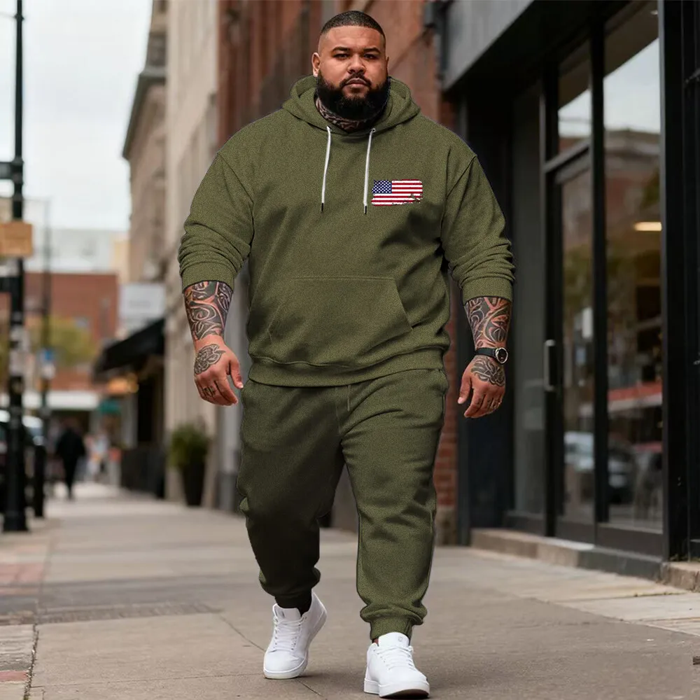 

S-9xl plus size Men's Hoodie Set (2-Piece) with US Flag Elements - Warm Breathable, Classic Flag Designs,