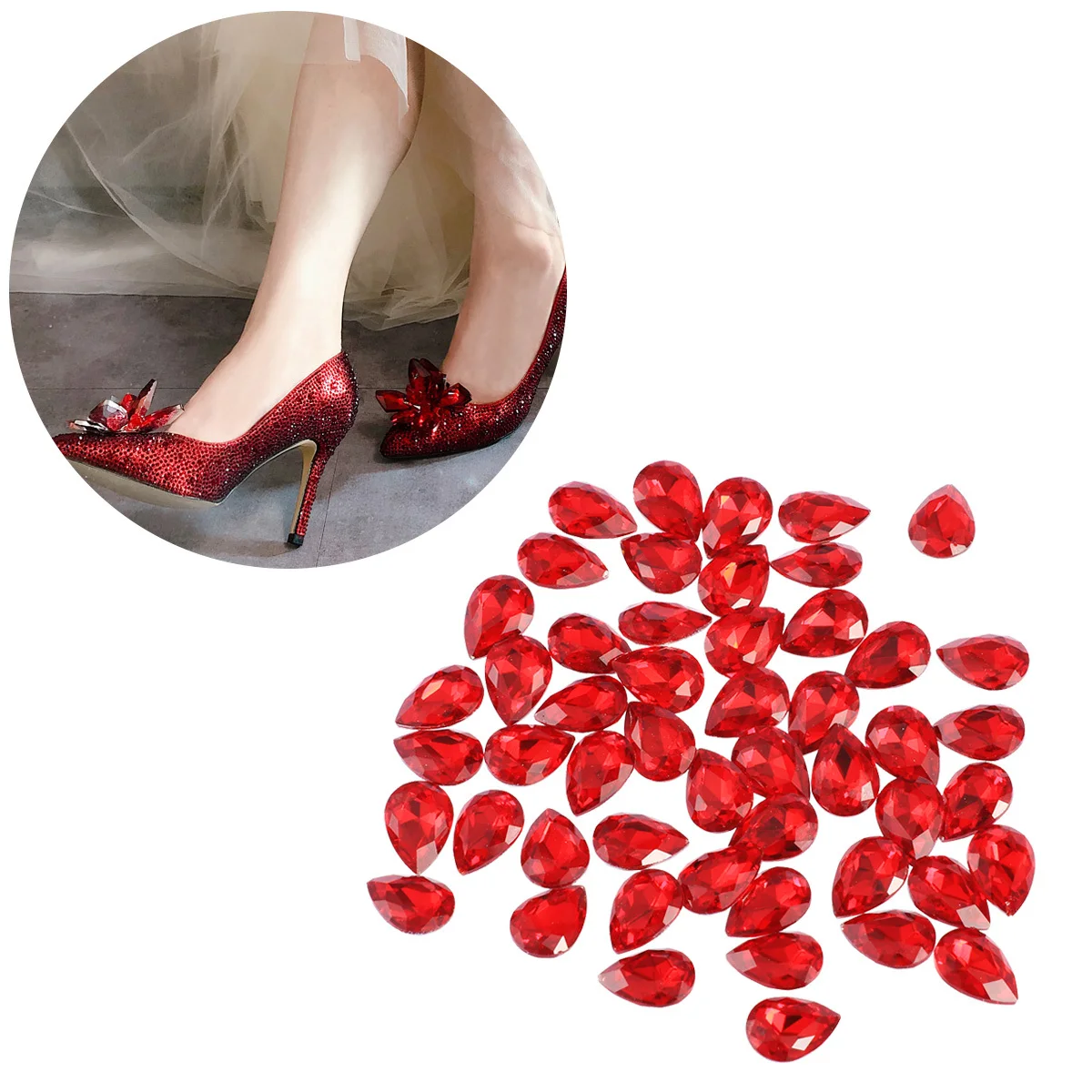 

50Pcs Water Drop Drill Rhinestones Bright Ab Shine Glass Crystal Pointback for Wedding Crafts Mobile Phone Shoes Book