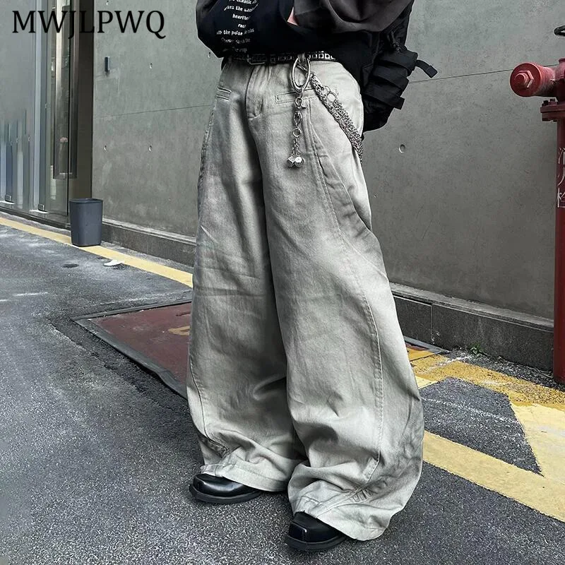 

MWJLPWQ American Deconstructed Distressed Straight Jeans Men's High Street Unisex Niche Design Tide Wide-leg Casual Pants 11199