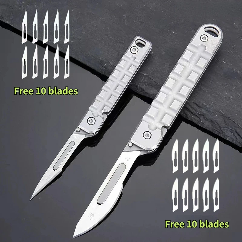 

New Stainless Steel Folding Carving Art Knife Mini Bearing Key Interchangeable Surgical Blade Express Unboxing Knife