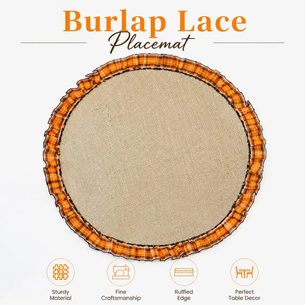 Round dining mat with orange Haig wood ear Jute woven fabric daily dining table top decoration autumn harvest festival