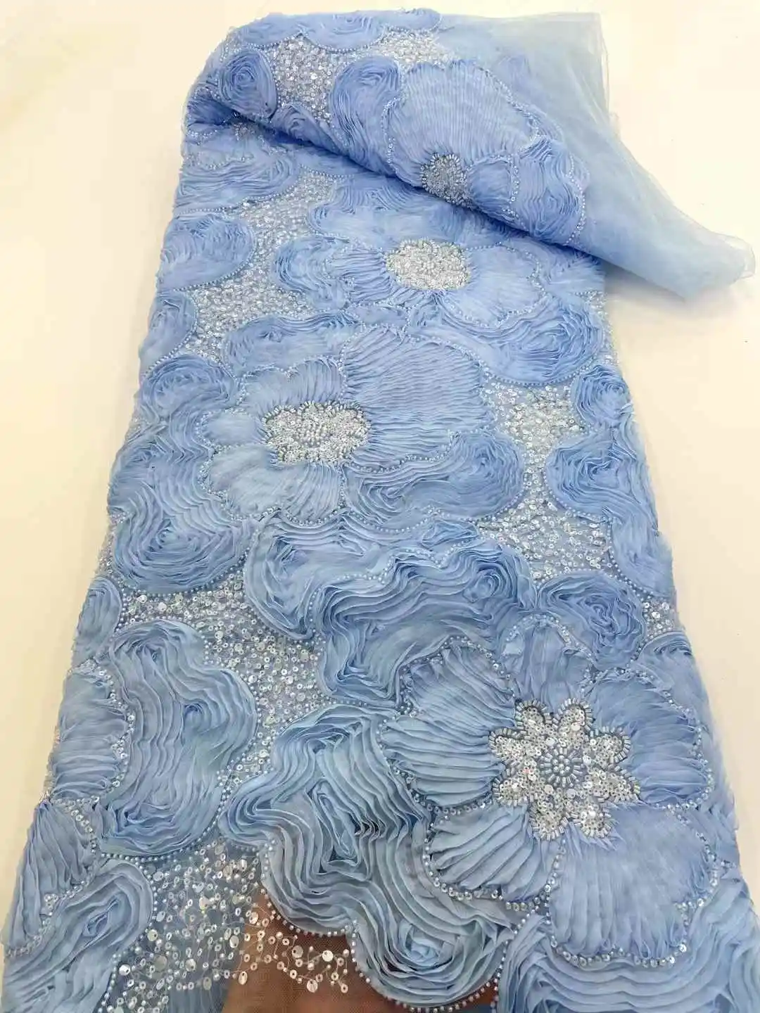 

African Lace Fabric with Sequins and Beads, Nigerian Tulle for Dresses, French Net, Gorgeous Embroidered, Luxury,
