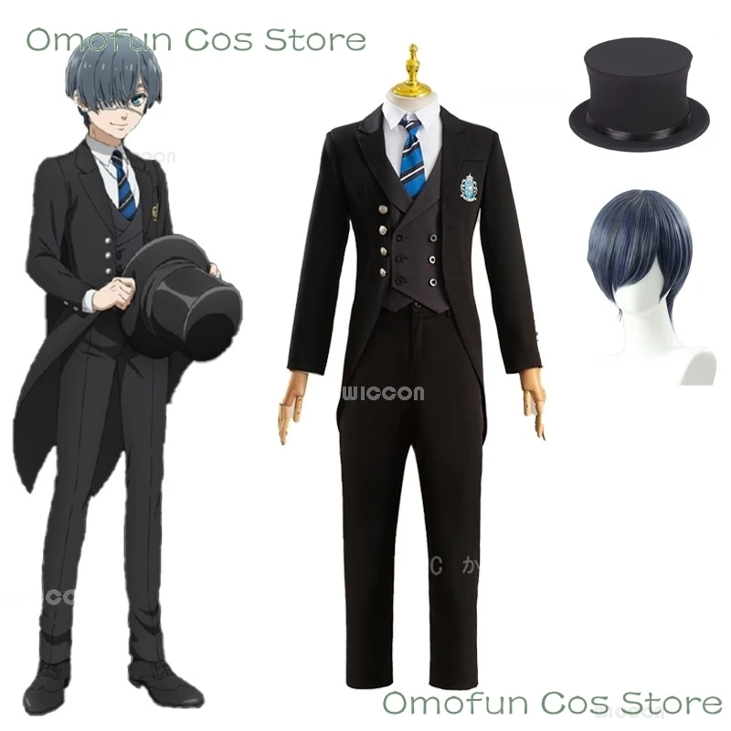 Black Butler Ciel Phantomhive Cosplay Costume parrucca Anime Kuroshitsuji Outfit Public School Uniform Halloween All Black Men Suit