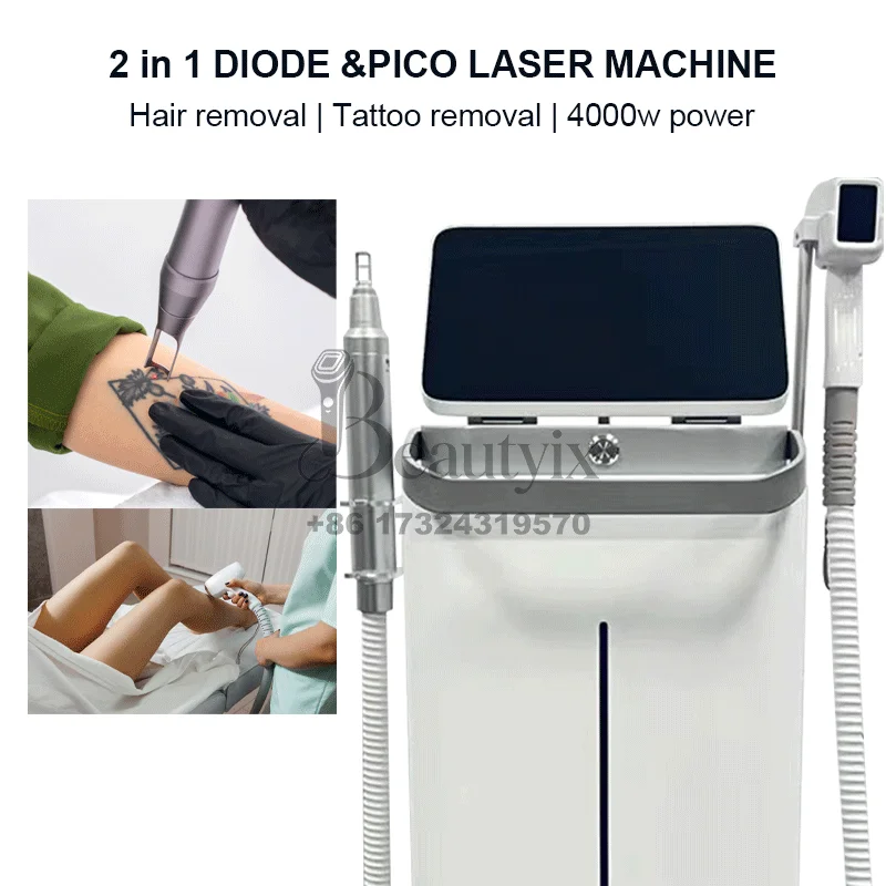 

2 in 1 4000W 4-Wavelength 755nm 808nm 940nm 1064nm Diode Pico Laser Machine Permanent Painless Hair Removal Salon Equipment