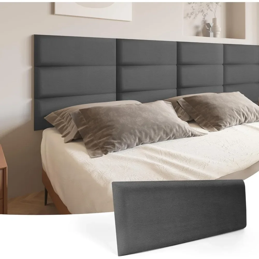 Headboard Peel and Stick for King, Full and Queen in Velvet Smoky Gray, Pack of 12 Panels Sized 9.84