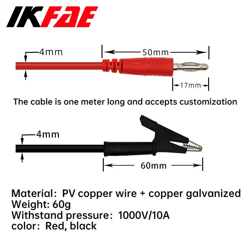 Vermelho e preto Fio de Silicone, Cabo de Alimentação Regulado, Banana Plug para Jacaré Clip, Test Line, 4mm, Pure Copper, 2Pcs