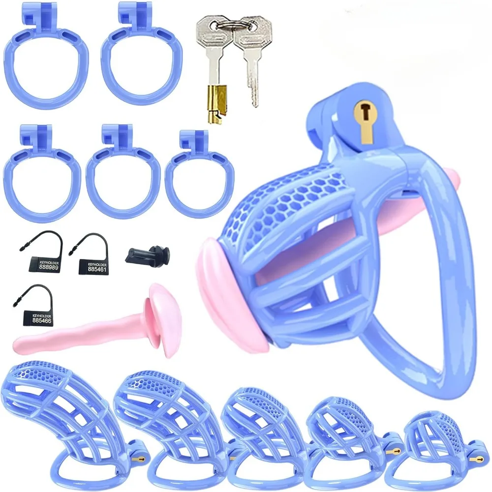 3D Breathable Cage Resin Male Chastity Cage with 5 Cock Rings Urethra Dilator Chastity Belt Penis Bondage Sex Toy for Men Couple