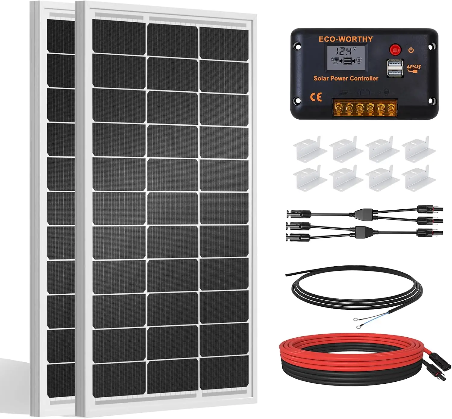 200 Watts 12 Volt/24 Volt Solar Panel Kit with High Efficiency Monocrystalline Solar Panel and 30A PWM Charge Controller for RV,