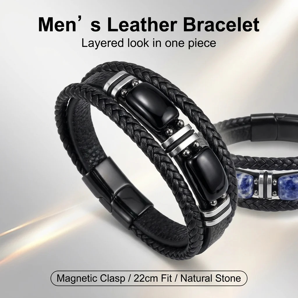 Klassisches Charm-Mann-Armband, Naturstein, Tigerauge, Stein, Obsidian-Armband, Magnetschnalle, Lederarmband, Herrenschmuck, Geschenk