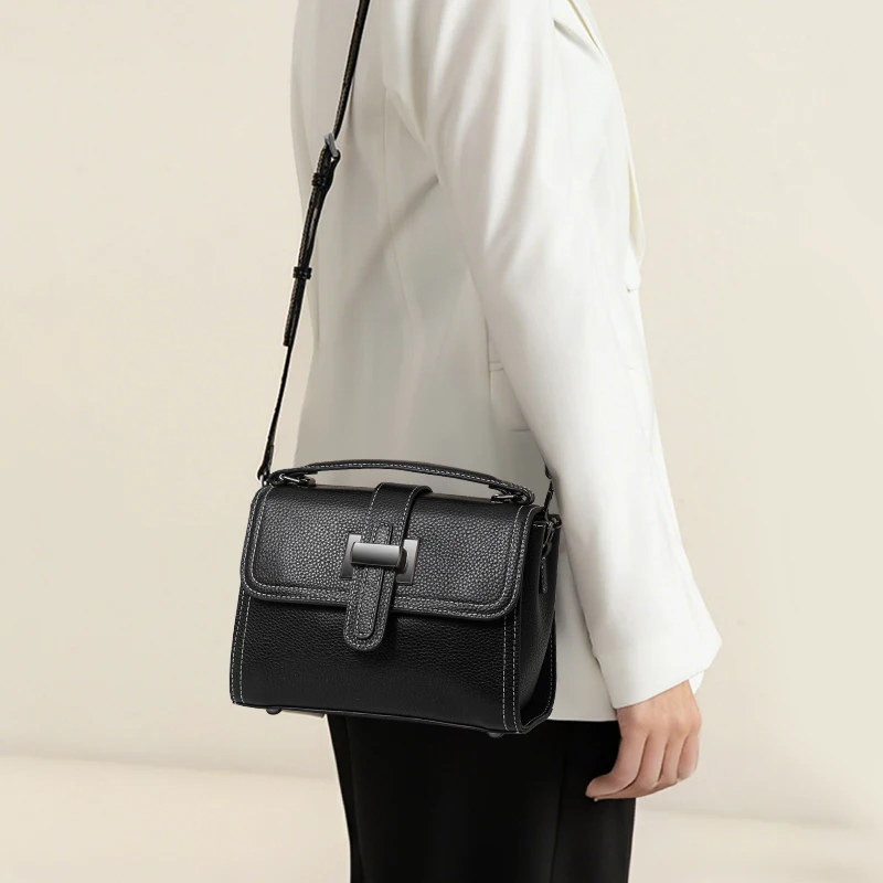 Top layer cowhide women's small square bag genuine leather temperament one-shoulder slant-span fashionable and versatile handbag