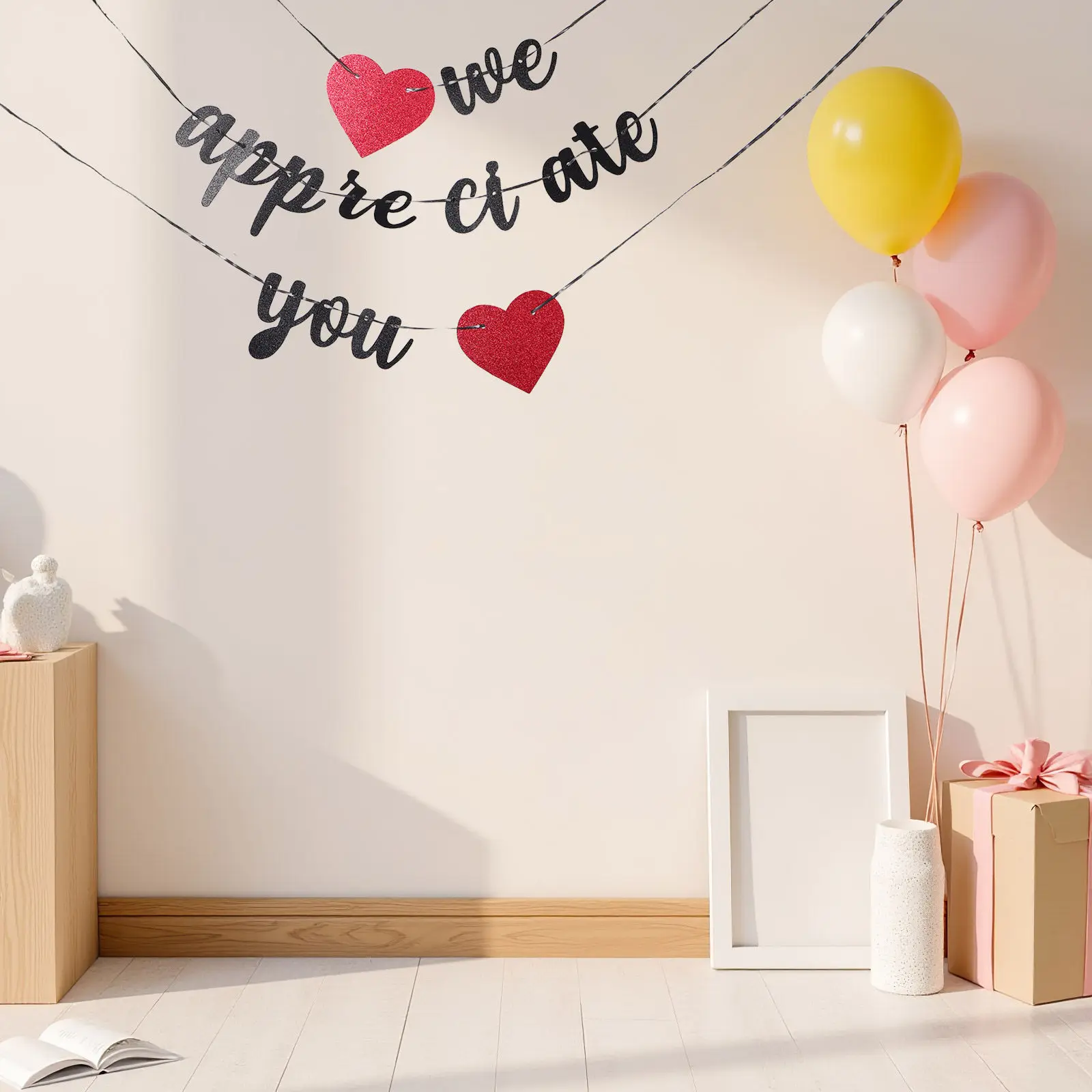 2Set Black Glitter Thank You Banner Heart Appreciation Backdrop Office Party Staff Teacher Doctor Nurse We Appreciate You Banner