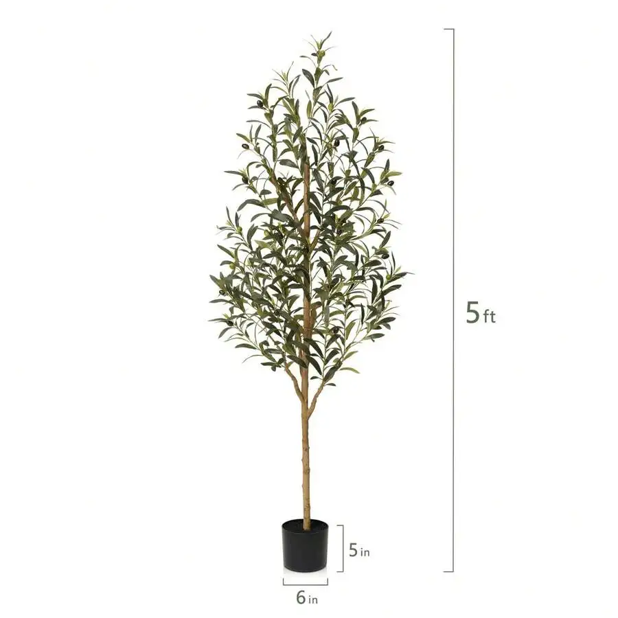 Artificial Olive Tree Indoor, Faux Silk Olive Tree Plant With Natural Wood Trunk & Lifelike Fruits, Realistic Fake Floor Plant F