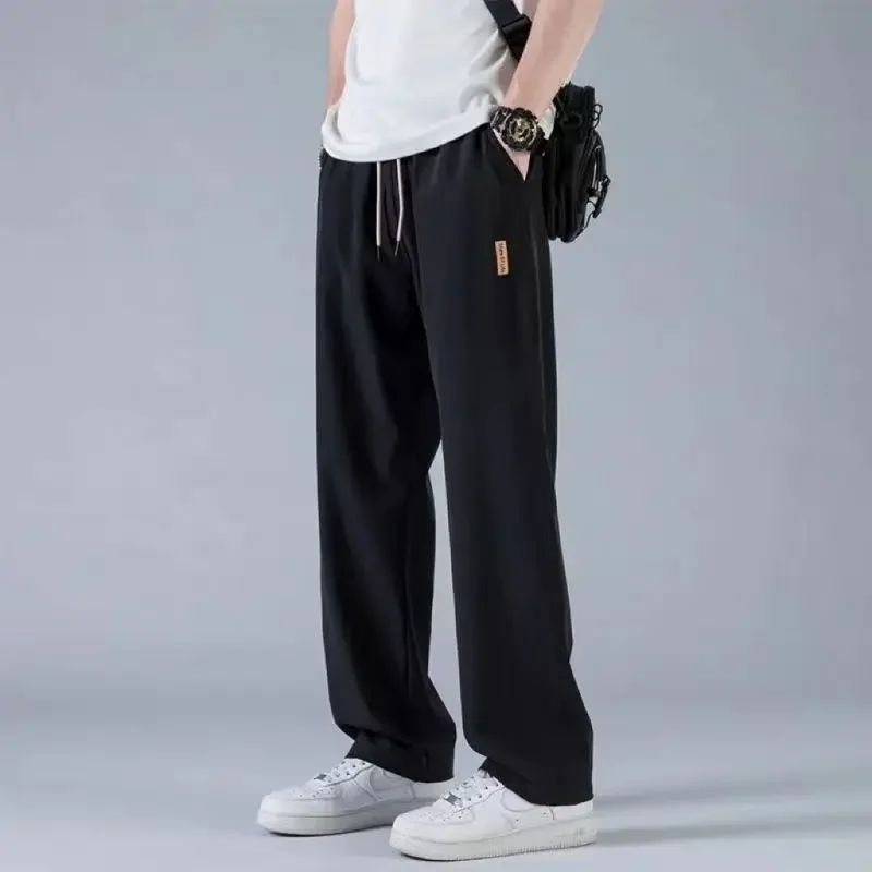 Baggy Wide Thin Cool Straight Loose Casual Pants Man Cooling Summer Trousers for Men Ice Silk High Quality Plus Size New in Sale