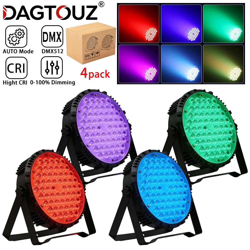 

DAGTOUZ 4-Piece Set of 60 LED Par Lights DJ Party Disco Lights DMX512 Sound-Activated Wedding Holiday Audience Backdrop Lights