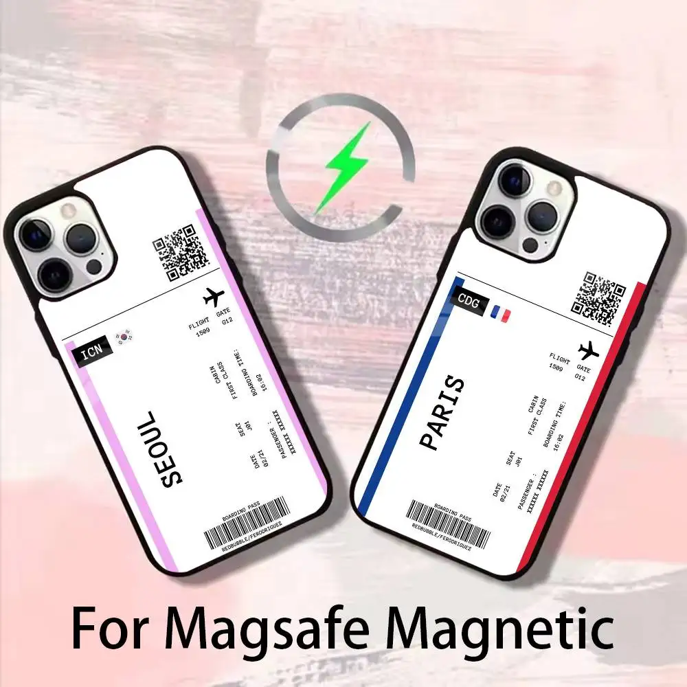 

Boarding Pass Plane Ticket Phone Case For iPhone 17,16,15,14,13,12,Plus,Pro,Max for Magsafe Magnetic Wireless Charging