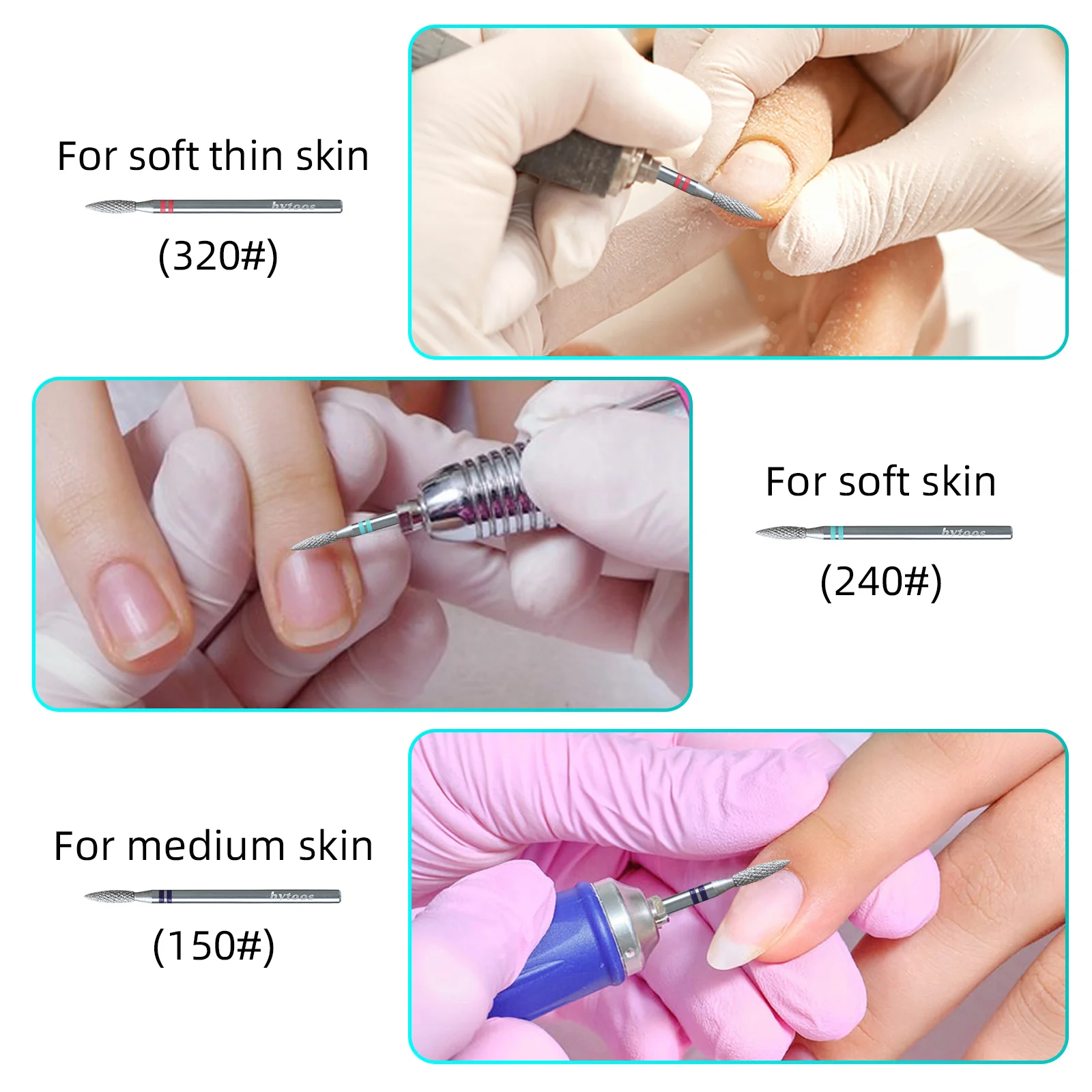 HYTOOS 小型フレームダイヤモンドカットプロネイルドリルビット クロム ロシアンキューティクルビット ネイルドリル用 角質除去 ネイルプレップツール