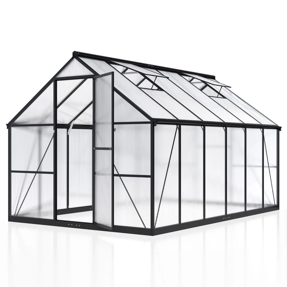 

2024 12x8 FT Greenhouse for Outdoors, Polycarbonate with Quick Setup Structure and Roof Vent, Aluminum Large Walk-in Greenhouse