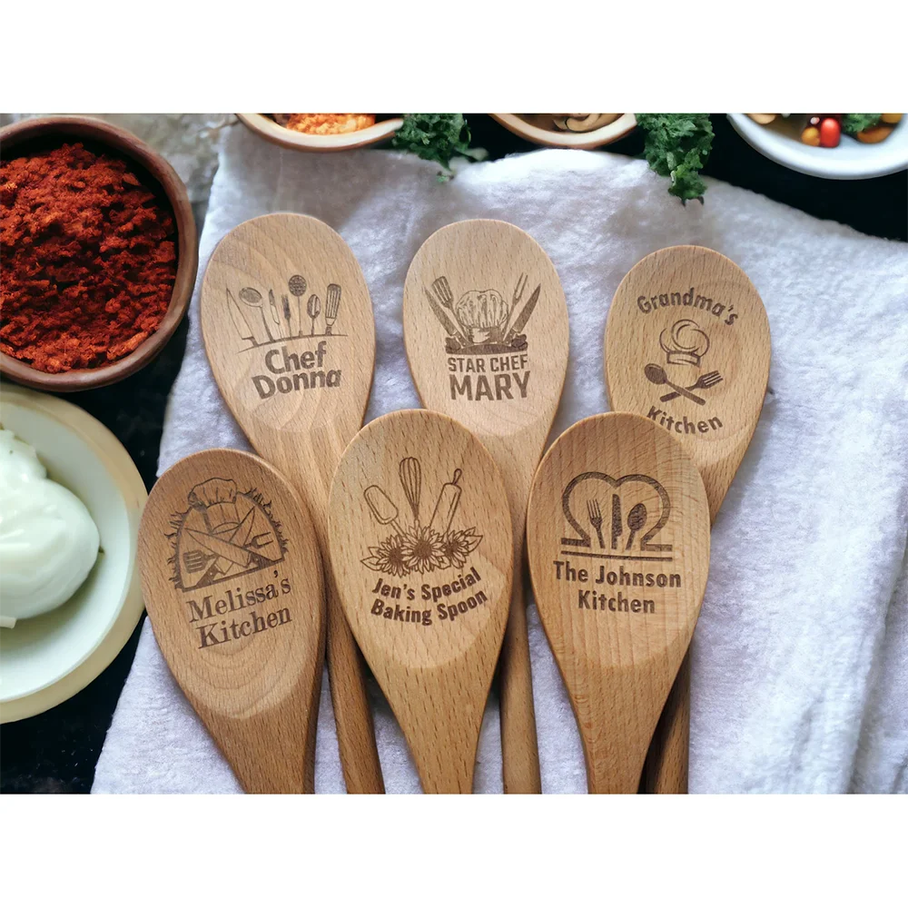 

Custom Engraved Wooden Spoon Baking Cooking Supplies Kitchen Mixing Spoon Birthday Housewarming Kitchen Decor Mom Chefs Gift