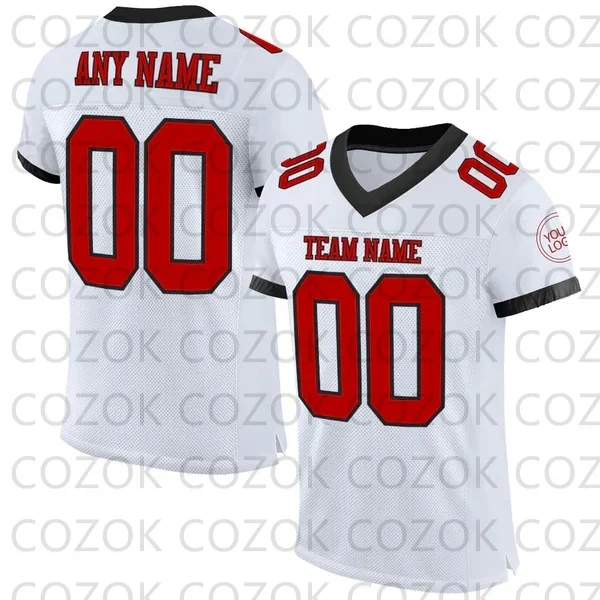 Custome White Red Black Football Jerseys for Men Women Unisex Football Short Sleeves Athletic Tee Shirts