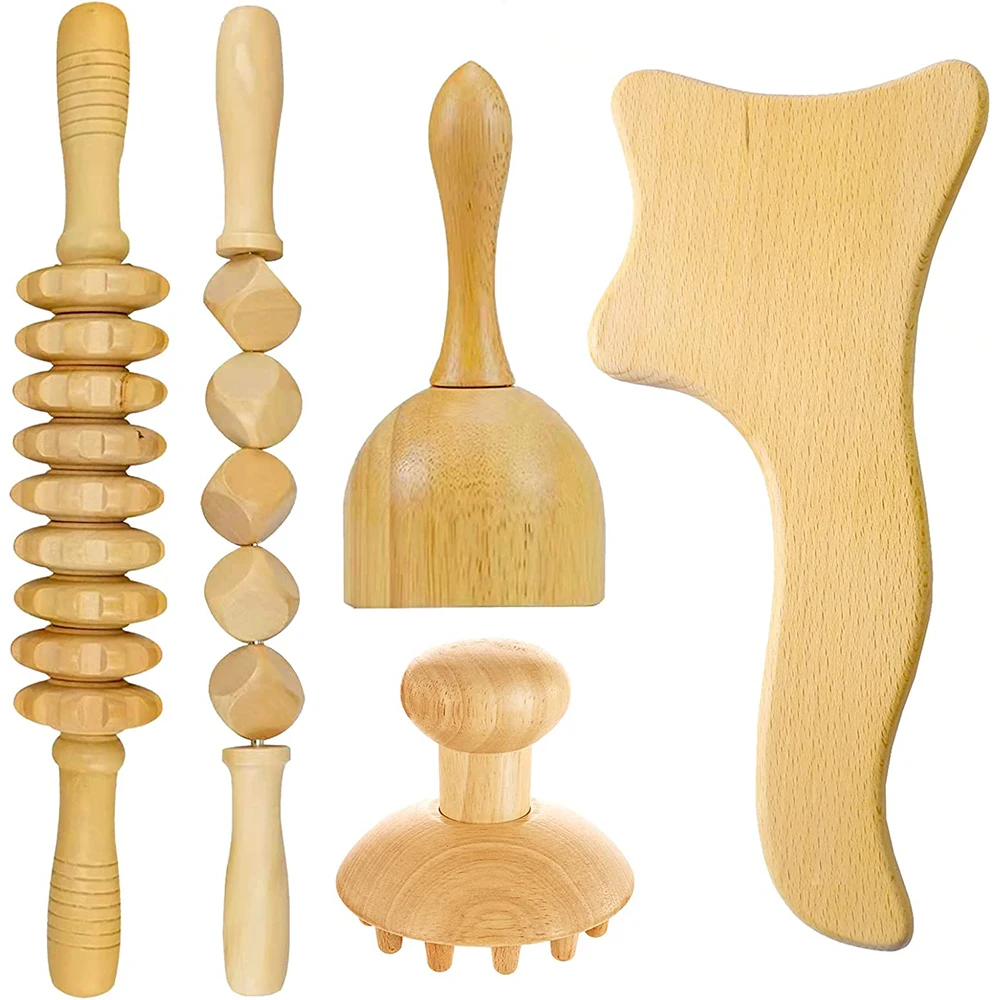 

Wooden Roller Stick Wood Therapy Massage Tools Maderoterapia Kit Lymphatic Drainage Massager Gua Sha,Body Shaping,Anti-Cellulite