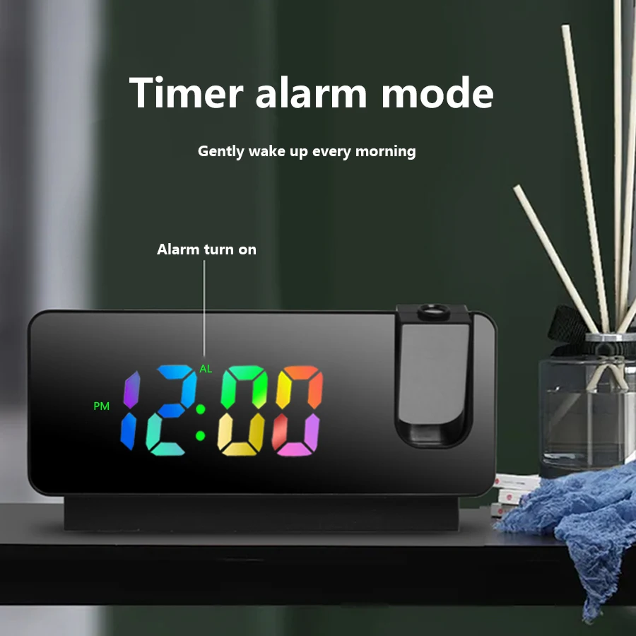 Projection Alarm Clocks for Bedrooms,LED Digital Clock with 180° Rotatable Projector on Ceiling Wall,Snooze Model,12/24H,2-Level