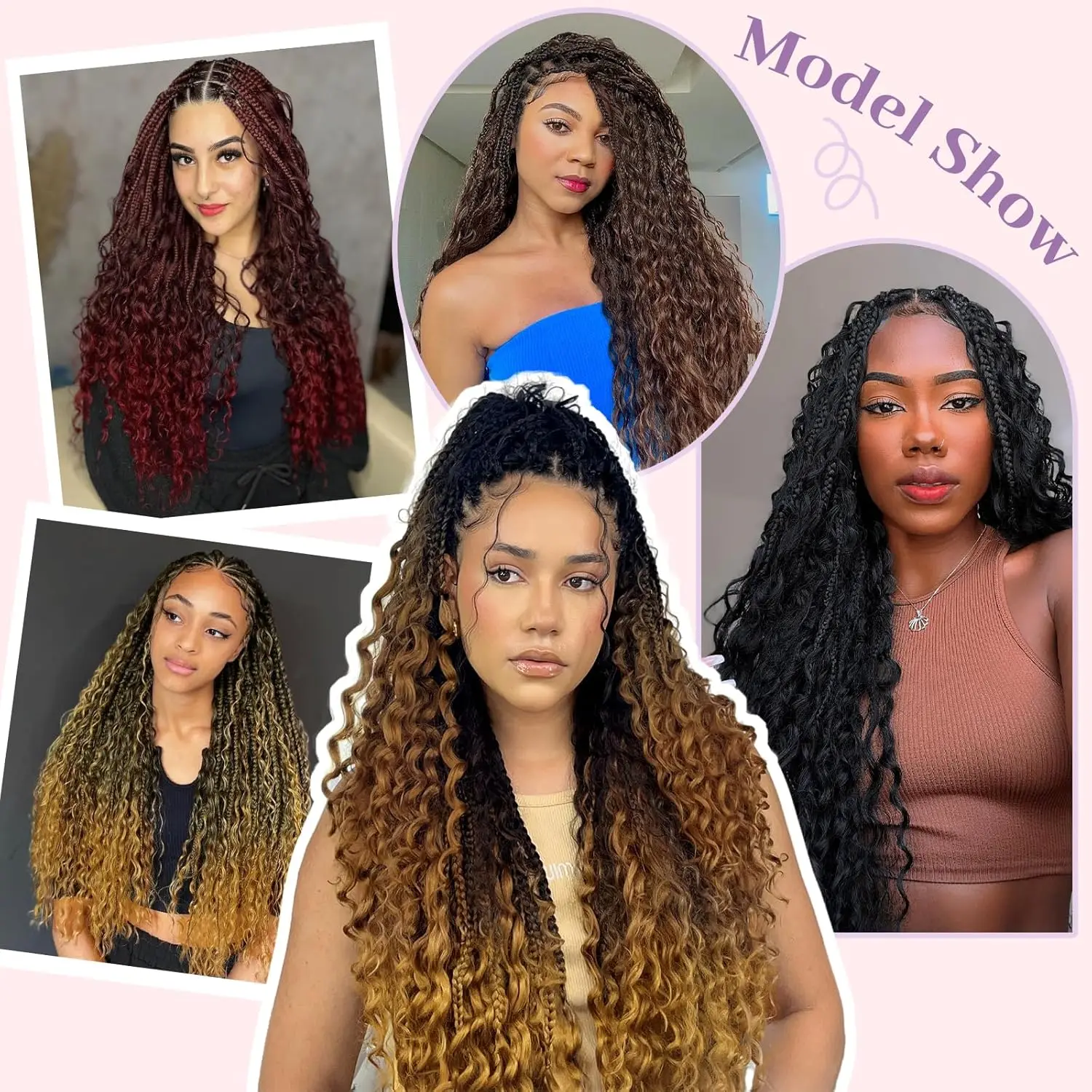 Boho Box Braids Goddess Box Braids Crochet Hair Bohemian Hippie Braids Braiding Hair Box Braids with Curly Ends synthetic