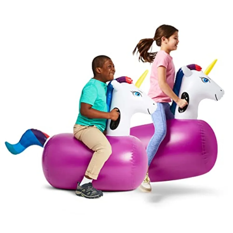 Hearthsong Hop N Go Aufblasbares Einhorn-Reit-Hüpfspielzeug für Kinder ab 5 Jahren – Ride On Bouncer Animal Hopper Jumping Toys für