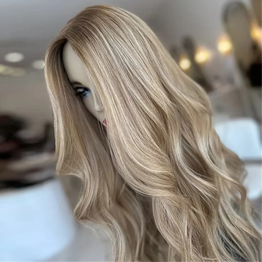 

Невидимый прозрачный парик шнурка Ombre Медовый блондин парик Натуральные корненые парики для вечеринок Парик фронта шнурка Синтетические парики Futura для женщин