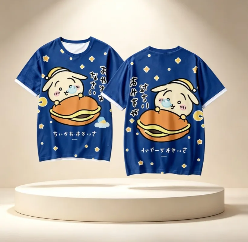 Chiikawa Is All Here! Adult Couple Soft Cute Cartoon 3D Print T-shirts Sports Leisure Breathable Short Sleeves FamilyMatching