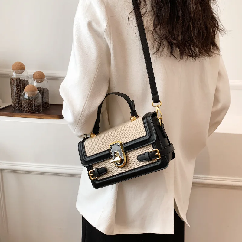 2024 New Small Style Contrast Panel Canvas Retro One Shoulder Crossbody Saddle Bag Luxury Designer Vintage Wallet Purse Ladies