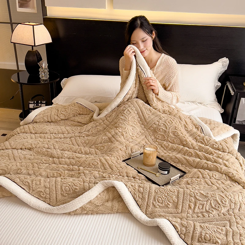 Luxury Carved Velvet Thick Blanket - Soft Stain-Resistant All-Season Throw for Sofa Bed Office & AC Rooms Different Size Select
