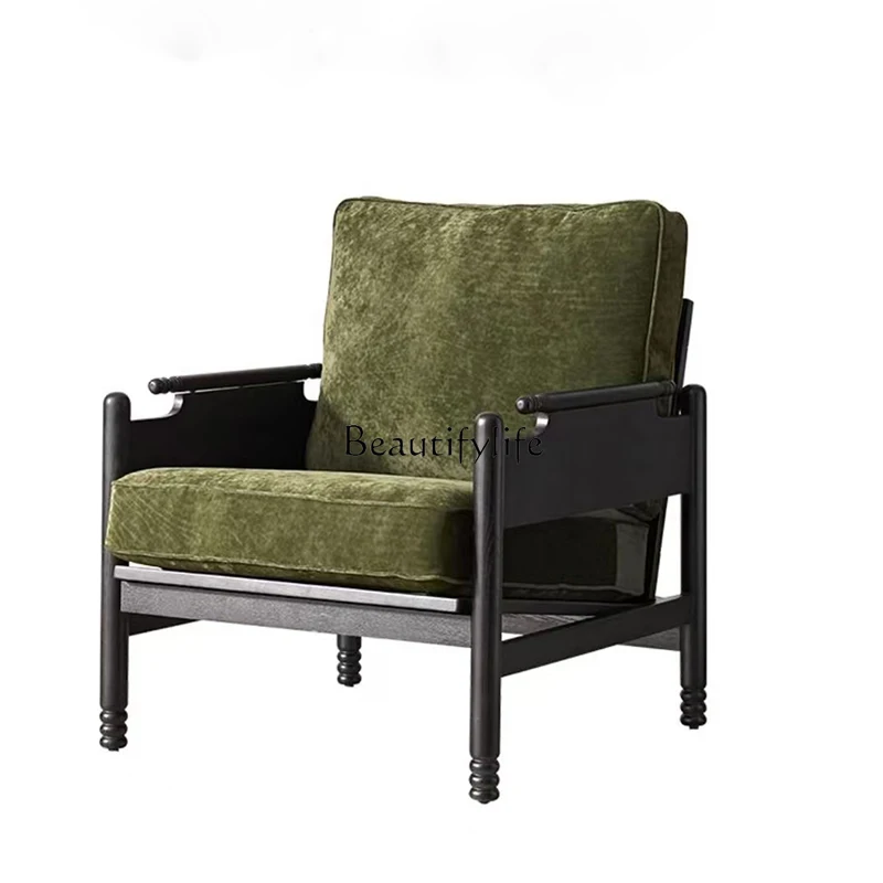 

*French retro solid wood leisure sofa American simple living room bedroom leisure chair