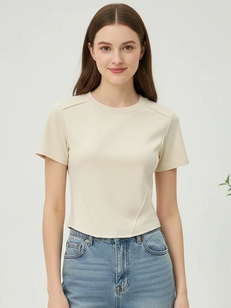 AOSSVIAO 2026 Sommer Weißes T-Shirt aus Baumwolle für Damen, Kurzarm, Vielseitiges Slim-Fit T-Shirt für Studentinnen, Harajuku Damen Crop Top Trend