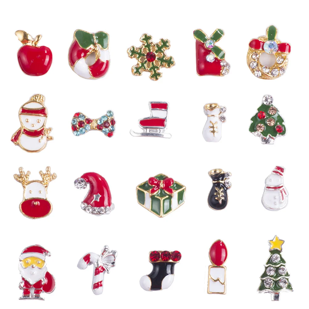 

20Pcs Christmas Nail Art Stickers Variety Patterns Durable Glitter Rhinestones Holiday Nail Decals Decorations