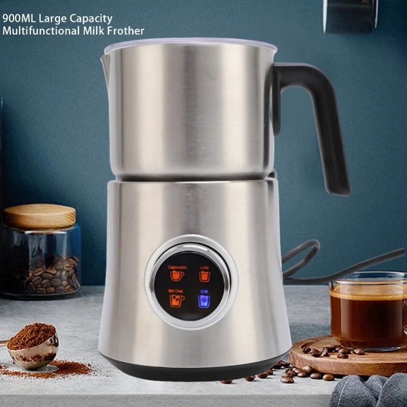 Automatic 4 in 1 Milk Frother 900ML Detachable Electric Warm Cold Foam Maker Hot Chocolate Stainless Steel Jug EU Plug 220-240V