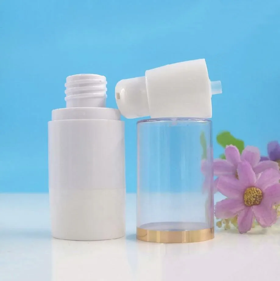 15ml plastic white airless bottle gold line lid serum/lotion/emulsion/liquid foundation/eye essence/sunscreen cosmetic packing