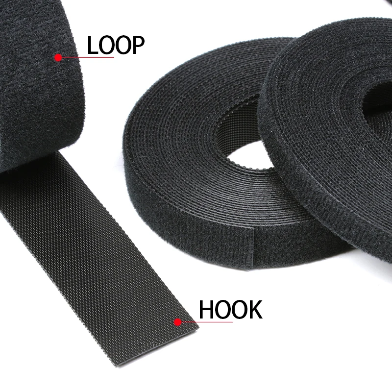 5 Meter/Rolle wiederverwendbare Kabelbinder, schwarz, 10/15/20/25 mm Breite, doppelseitige Klettverschlussbänder, Kabel- und Drahtmanagementband – Detail 2